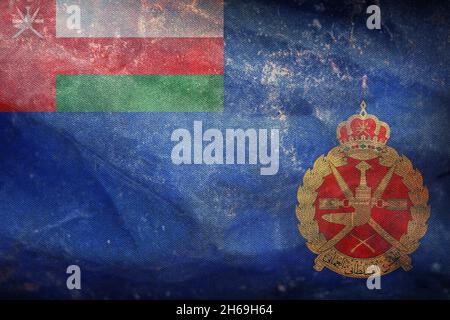 Top view retro of Royal Army of Oman , with grunge texture. Oman  patriotic and travel concept. no flagpole. Plane design, layout. Flag background Stock Photo