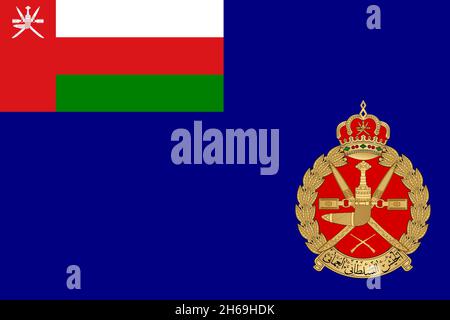 Top view retro of Royal Army of Oman , with grunge texture. Oman  patriot and travel concept. no flagpole. Plane design, layout. Flag background Stock Photo