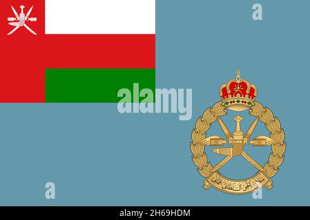 Top view retro of Air Force Ensign of Oman , with grunge texture. Oman  patriot and travel concept. no flagpole. Plane design, layout. Flag background Stock Photo