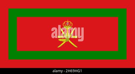 Top view retro of Royal Standard of Oman flag , with grunge texture. Oman  patriot and travel concept. no flagpole. Plane design, layout. Flag backgro Stock Photo