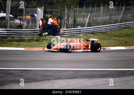 Imola, 1980: Tests of Formula 1 at Imola Circuit. Gilles Villeneuve in action on Ferrari 126C. Stock Photo
