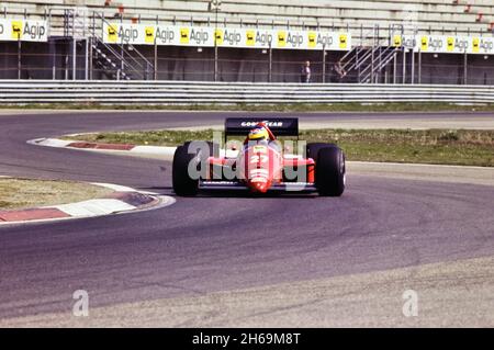 Imola, 1986: Tests of Formula 1 at Imola Circuit. Michele Alboreto in action on Ferrari F1/86. Stock Photo