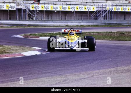 Imola, 1986: Tests of Formula 1 at Imola Circuit. Nelson Piquet in action on Williams FW11. Stock Photo