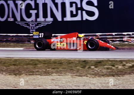 Imola, 1986: Tests of Formula 1 at Imola Circuit. Michele Alboreto in action on Ferrari F1/86. Stock Photo