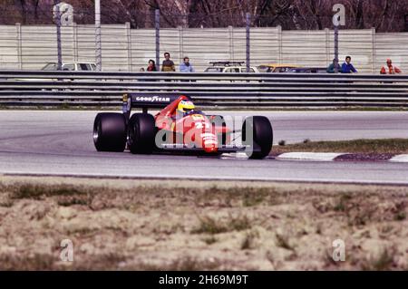 Imola, 1986: Tests of Formula 1 at Imola Circuit. Michele Alboreto in action on Ferrari F1/86. Stock Photo