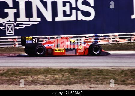 Imola, 1986: Tests of Formula 1 at Imola Circuit. Michele Alboreto in action on Ferrari F1/86. Stock Photo