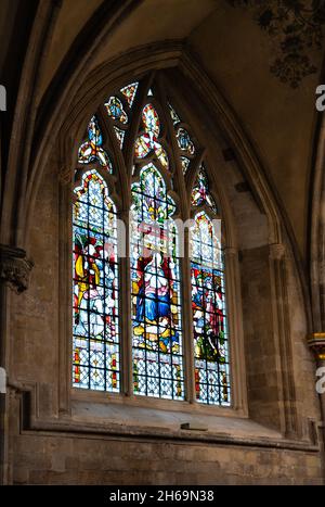 C19 stained glass window by Clayton and Bell of London in Lady Chapel, Chichester Cathedral. With thanks to The Dean & Chapter of Chichester Cathedral Stock Photo