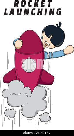 An illustration of rocket launching. Usually, this vector is used for the icon of the launch of the website, software, and or mobile app Stock Vector