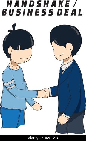 A handshake of a business deal. A new worker is accepting the job from the employer. Stock Vector