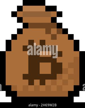 Vector 8 bit pixel art bitcoin icon. Black and white concept of ...