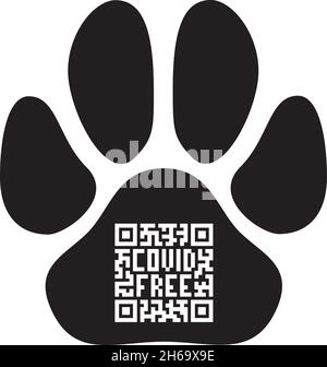 Paw print with Covid Free QR-Code. Sticker for Covid-19 control. Vector sign. Stock Vector