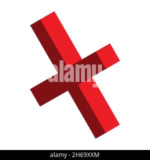 Cross isometric mark icon, X sign, simple error design vector illustration, false choice symbol . Stock Vector