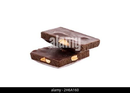 two bars of chocolate with nuts in isolation on a white background. High quality photo Stock Photo