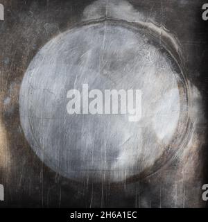 Metal texture with circle burn mark and scratches in square format Stock Photo