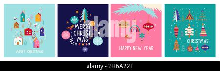 Set Christmas greeting cards 2022. Stock Vector
