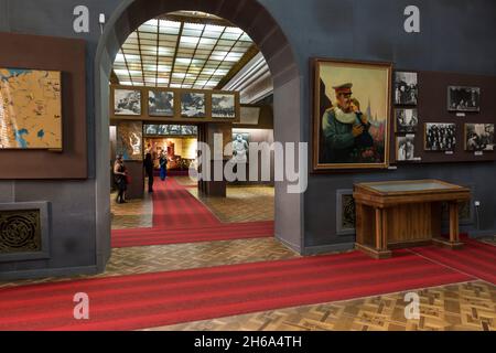 Exposition hall in the Joseph Stalin museum with attributes, photograps and statues of him in Gori,  Shida Kartli, Georgia, Caucasus Stock Photo