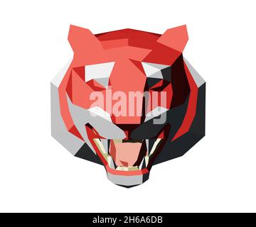 Abstract low poly tiger head in full face, 3d render Stock Photo