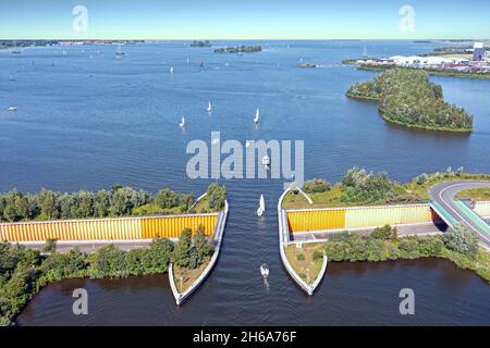 Aerial from the aquaduct at the Veluwemeer near Harderwijk in the Netherlands Stock Photo