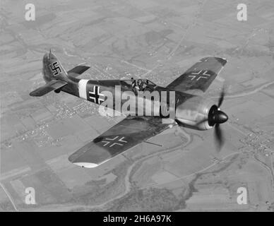 EUROPE - circa 1944 - A Focke-Wulf FW-190 A-4/U4 in flight over Europe - this is a reconnaissance version of the formidable fighter developed by the N Stock Photo