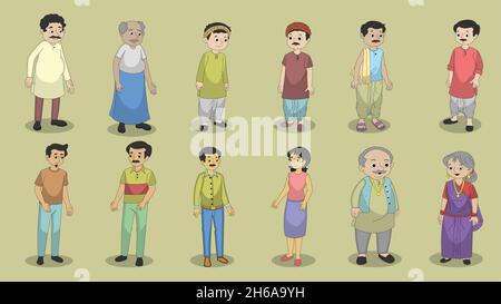 Indian Characters Set Vector Stock Vector