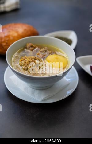 hot azerbaijani cuisine bozbash soup with meat and meatballs Stock Photo