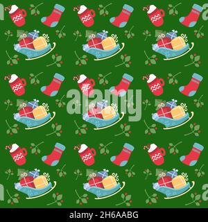 Christmas Pattern. Cute drawings of characters on the theme of the New Year on a bright background. High quality photo