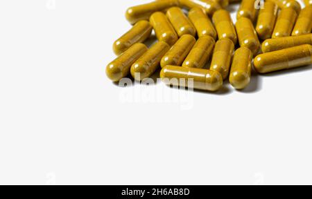 Group of homeopathic vitamins pills on white background. Stock Photo