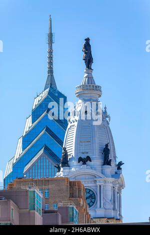 1650 Market Street, aka One Liberty Place, is often called 'Philadelphia's Chrysler Building' for its graceful spire. The skyscraper was first to brea Stock Photo