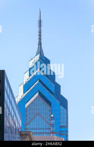 1650 Market Street, aka One Liberty Place, is often called 'Philadelphia's Chrysler Building' for its graceful spire. The skyscraper was first to brea Stock Photo