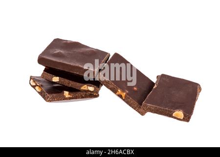 pieces of chocolate with nuts lie side by side isolated on white background. High quality photo Stock Photo