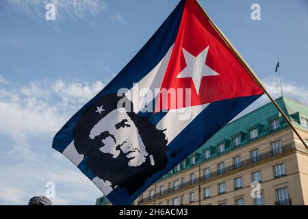 Berlin, Germany. 13th Nov, 2021. People gather at the 'Hands off Cuba' protest in Berlin, Germany, against the economic blockade and demanding the closure of Guantanamo US-Military Base in the island on November 13, 2021. (Photo by Michael Kuenne/PRESSCOV/Sipa USA) Credit: Sipa USA/Alamy Live News Stock Photo