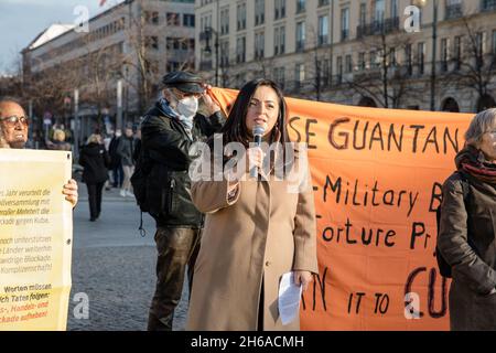 Berlin, Germany. 13th Nov, 2021. People gather at the 'Hands off Cuba' protest in Berlin, Germany, against the economic blockade and demanding the closure of Guantanamo US-Military Base in the island on November 13, 2021. (Photo by Michael Kuenne/PRESSCOV/Sipa USA) Credit: Sipa USA/Alamy Live News Stock Photo