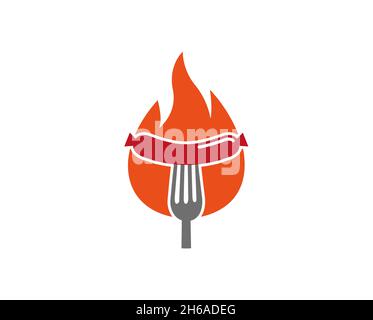 Creative Sausage Fork Fire Logo Design Symbol Vector Illustration Stock Vector