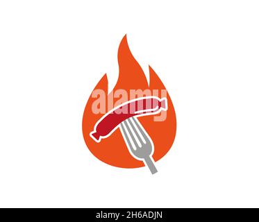 Creative Sausage Fork Fire Logo Design Symbol Vector Illustration Stock Vector