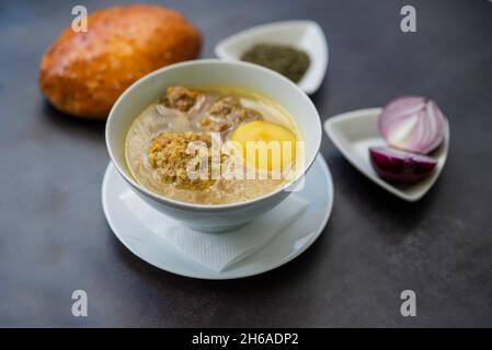hot azerbaijani cuisine bozbash soup with meat and meatballs Stock Photo