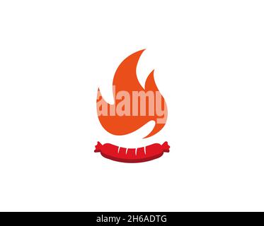 Creative Sausage Fire Logo Design Symbol Vector Illustration Stock Vector