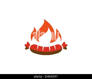 Creative Grilled Hotdog Fire Logo Vector Design Symbol Vector Illustration Stock Vector