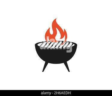 Creative BBQ Hot Grill Fire Logo Design Symbol Vector Illustration Stock Vector