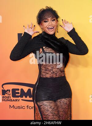 Saweetie attending the 2021 MTV EMA awards at the Papp Laszlo Budapest Sportarena, in Budapest, Hungary. Picture date: Sunday November 14, 2021. Stock Photo