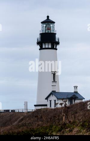 Lighthouse on Yaquina head on a gray day Stock Photo