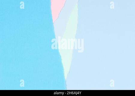 Torn grunge ripped pastel blue, green, pink geometric paper background. Colorful torn paper collage wallpaper Stock Photo