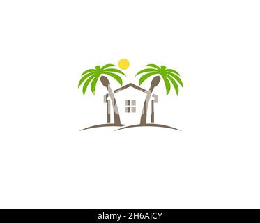 Creative House Palm Sun Logo Design Vector Symbol Illustration Stock Vector