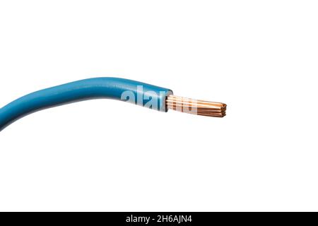 Blue electric wire isolated on white background Stock Photo