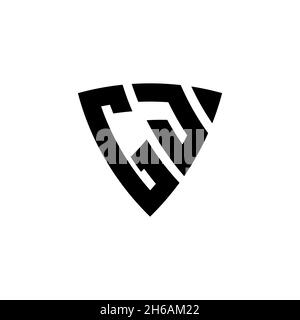 GJ Monogram logo letter with triangle shield shape style design isolated on white background. Triangle monogram logo, shield monogram logo, triangle s Stock Vector