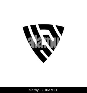 KJ Monogram logo letter with triangle shield shape style design isolated on white background. Triangle monogram logo, shield monogram logo, triangle s Stock Vector