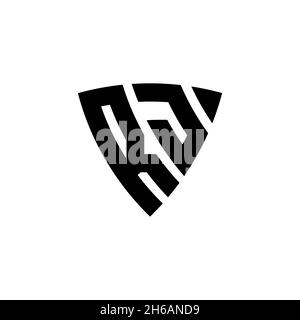 RJ Monogram logo letter with triangle shield shape style design isolated on white background. Triangle monogram logo, shield monogram logo, triangle s Stock Vector