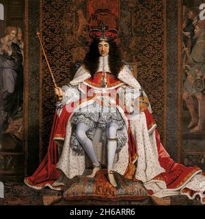 KING CHARLES II OF ENGLAND (1630-1685) in his Coronation portrait, April 1661 by John Wright. Stock Photo