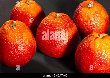 blood orange on black background Stock Photo