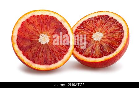 sliced blood orange path isolated on white Stock Photo