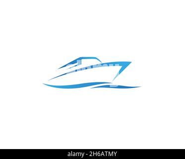 Creative Blue Yacht Boat Logo Design Vector Symbol Illustration Stock Vector